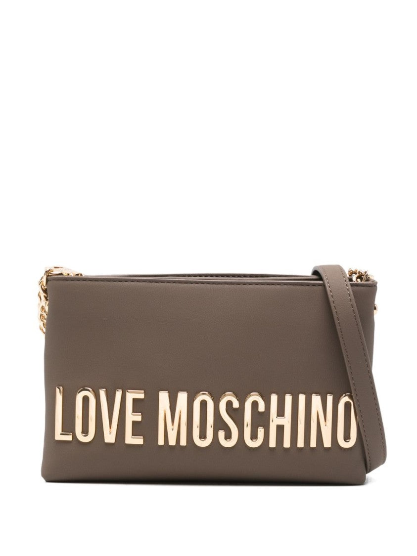 Love Moschino Rectangular Shoulder Bag With Metallic Lettering And Chain Detail