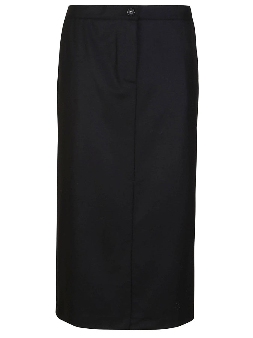 Massimo Alba Mid-Length Straight Wool Skirt With Button Closure