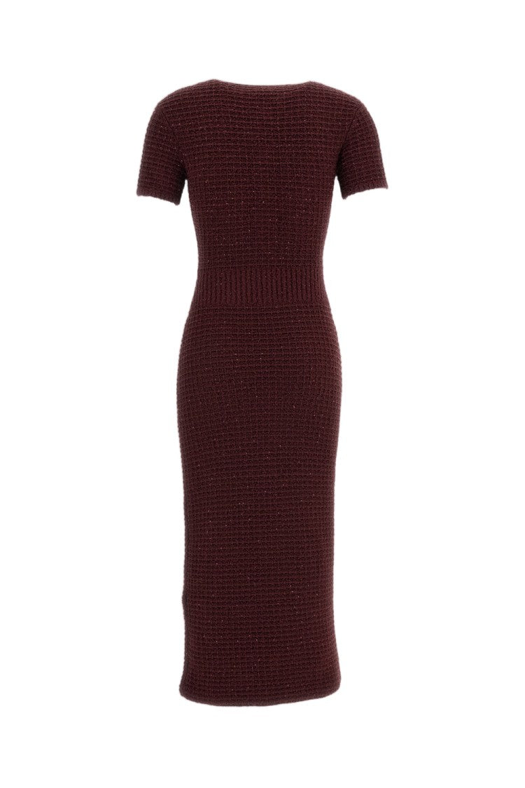 Self-Portrait Burgundy Textured Waffle-Knit Polo Midi Dress