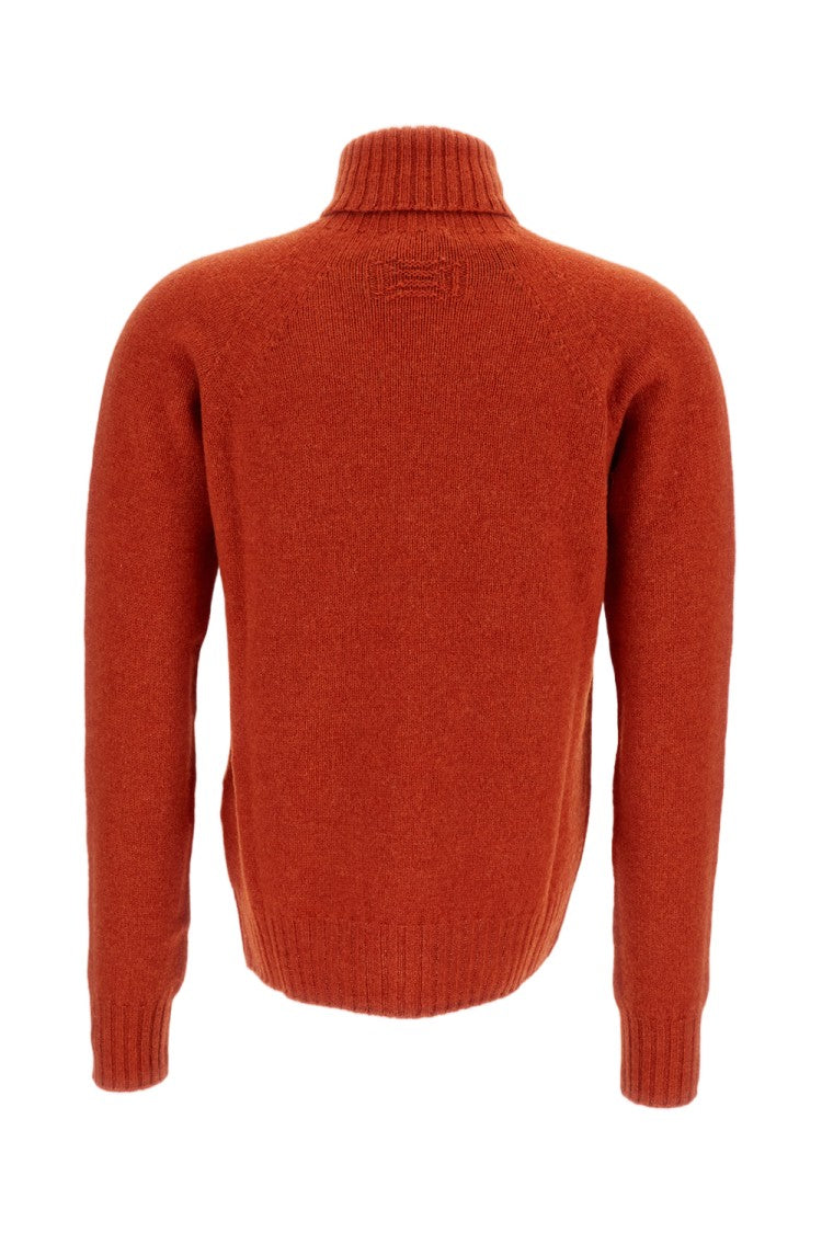 Drumohr Orange Flat-Knit Wool Turtleneck