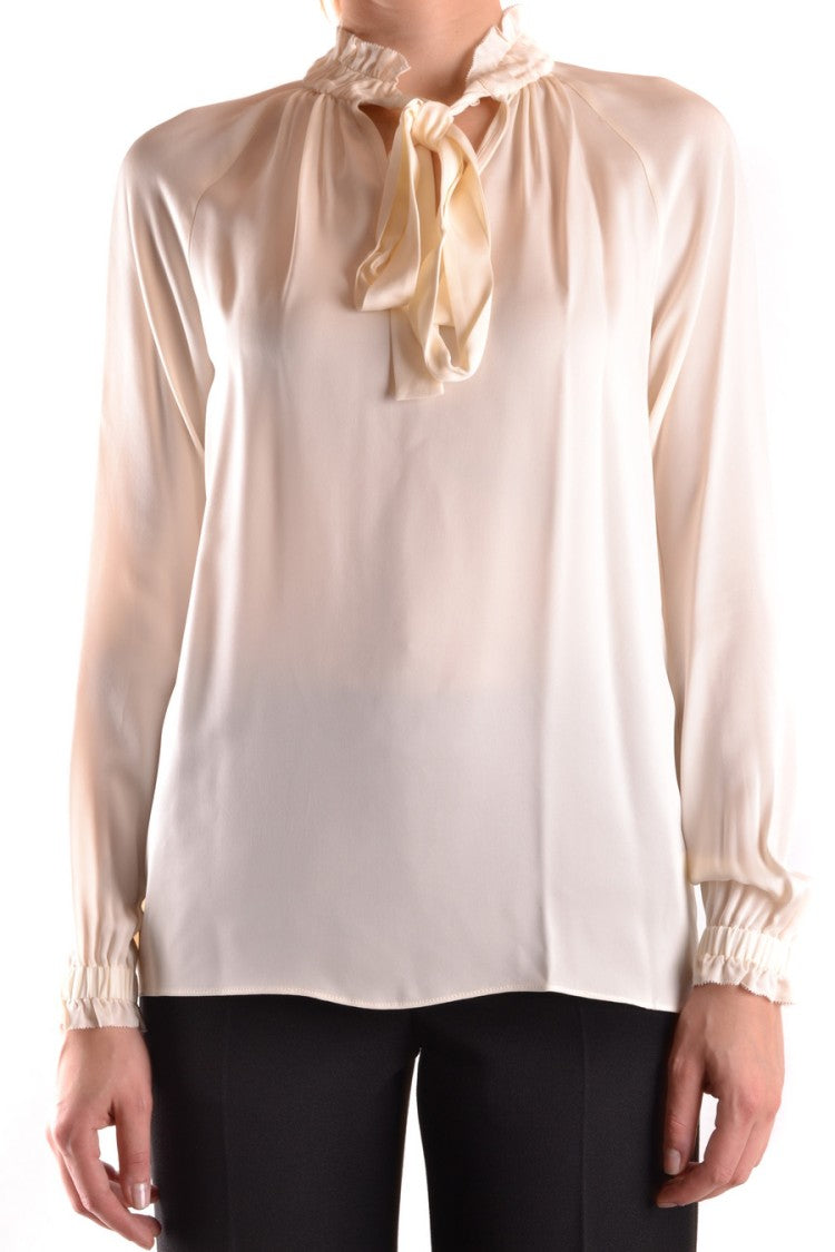 Michael Kors Flowing White Blouse With Ruffled Neckline