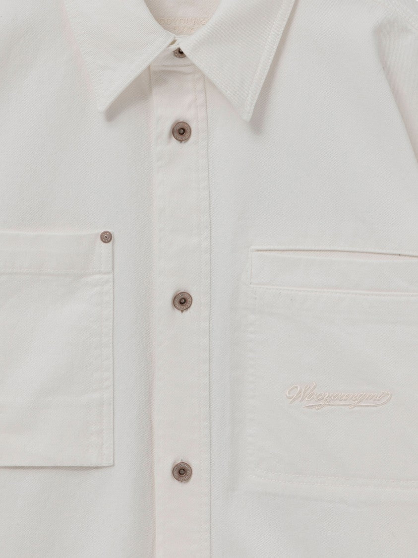 Wooyoungmi Ivory Cotton Shirt With Distinctive Logo Embroidery