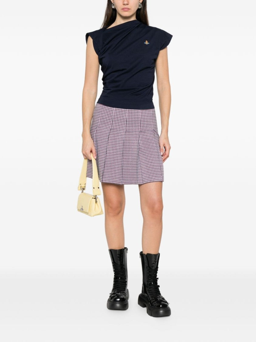 Vivienne Westwood Deep Navy Asymmetrical Draped Top With Embroidered Emblem