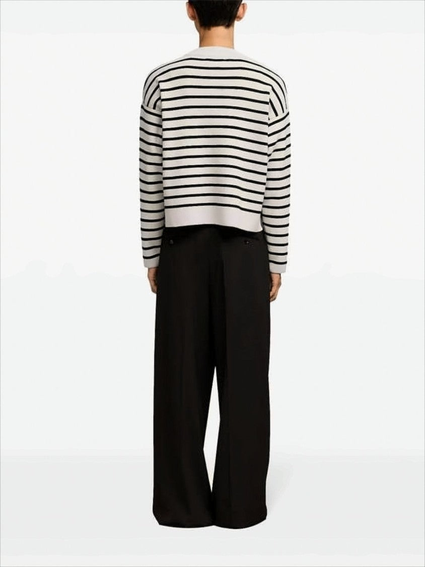 Ami Cropped Knit Sweater With Classic Striped Pattern