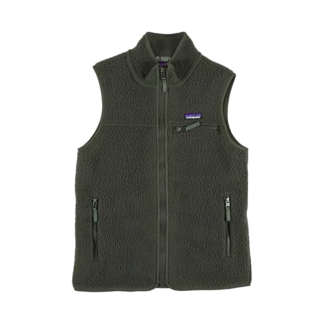 Patagonia Textured Fleece Vest With Full Front Zip And High Collar