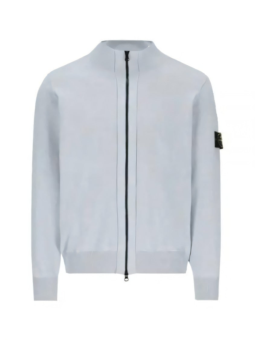 Stone Island White Cardigan With High Collar