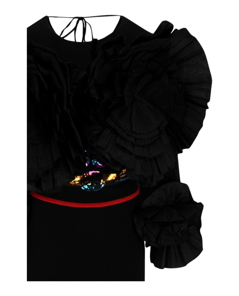 Gucci Pleated Ruffled Floral Long Sleeve Dress