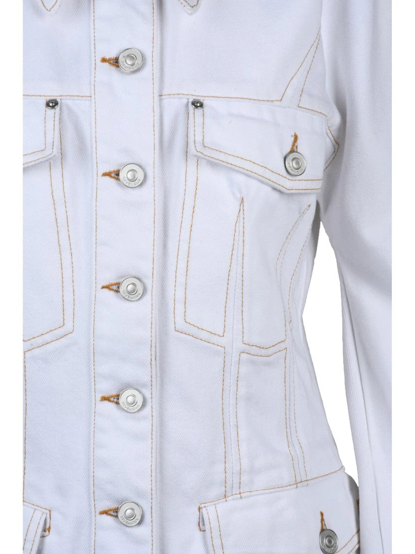 Givenchy White Fitted Spear Collar Cotton Denim Coat