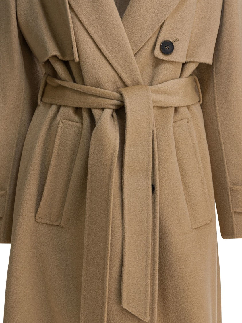 Ivy & Oak Long Belted Wool Coat With Wide Lapels