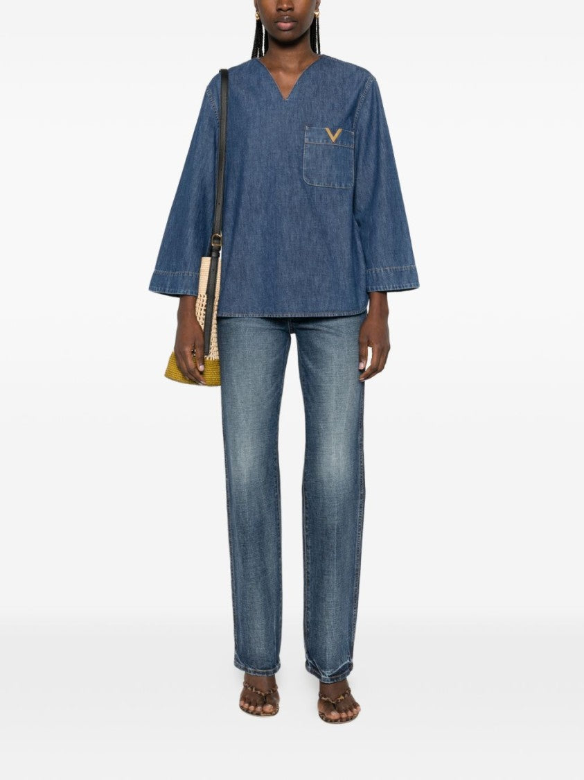Valentino Garavani Boxy Denim Shirt With V-Neckline