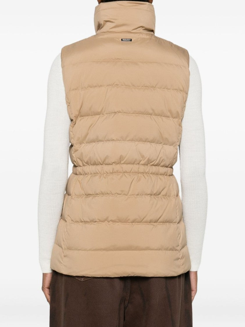 Woolrich Quilted Beige Jacket With High Stand Collar