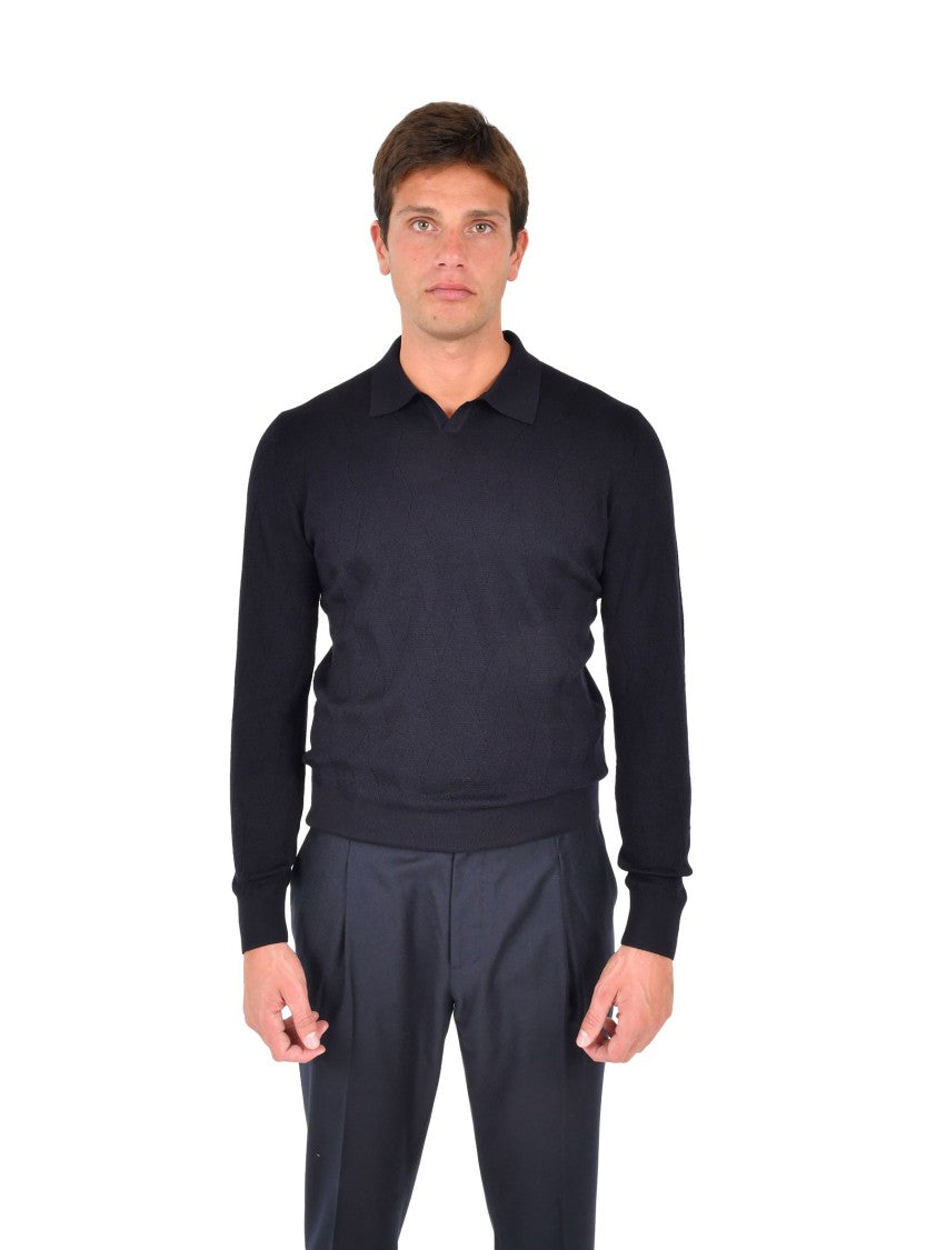 Boglioli Oversized Chevron Pattern Wool Polo Shirt