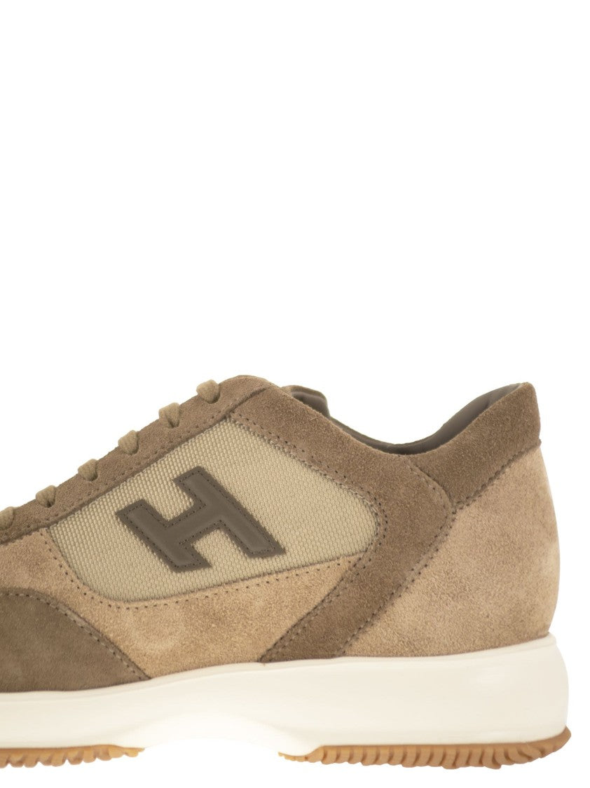 Hogan Suede And Technical Fabric Sneakers With Embossed Logo