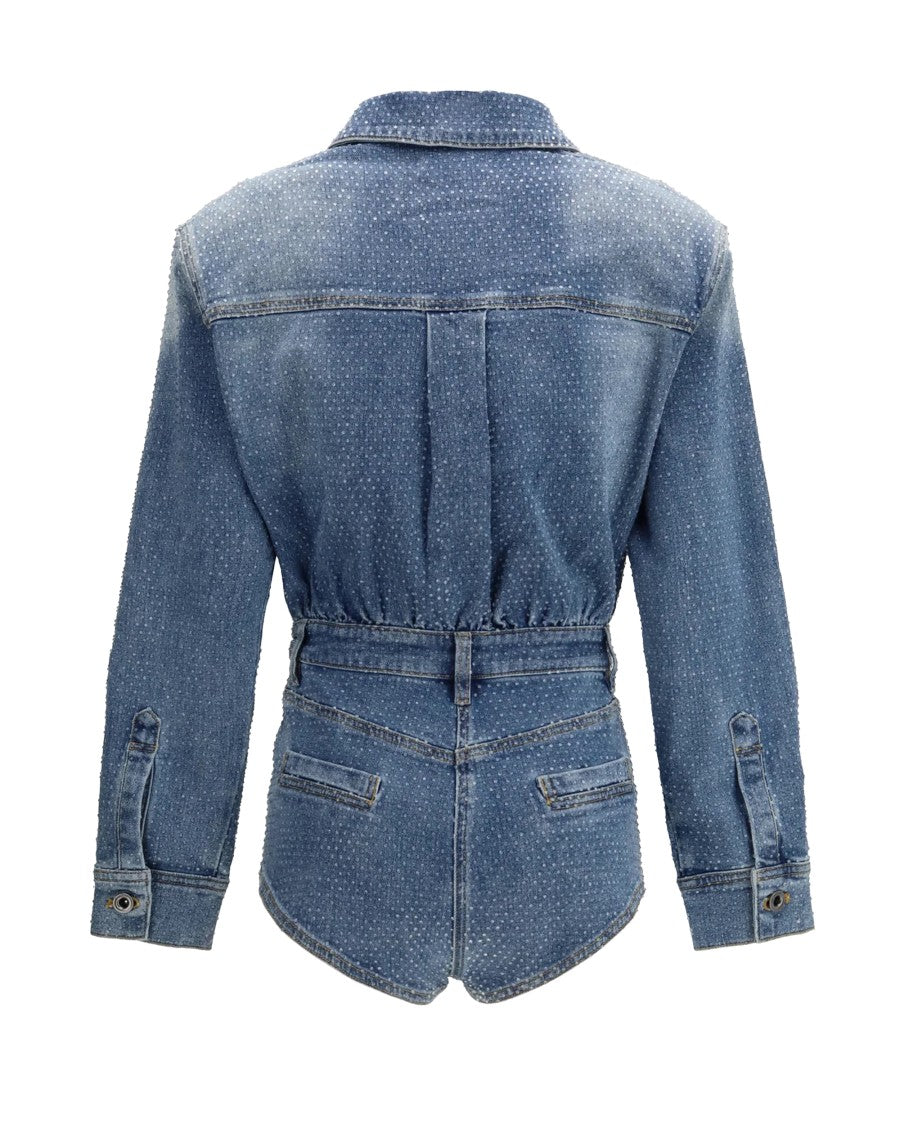 Self-Portrait Denim Jumpsuit With Rhinestone Embellishments
