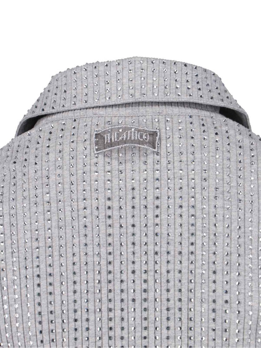 The Attico Fitted Grey Mini Dress With Reflective Embellishments