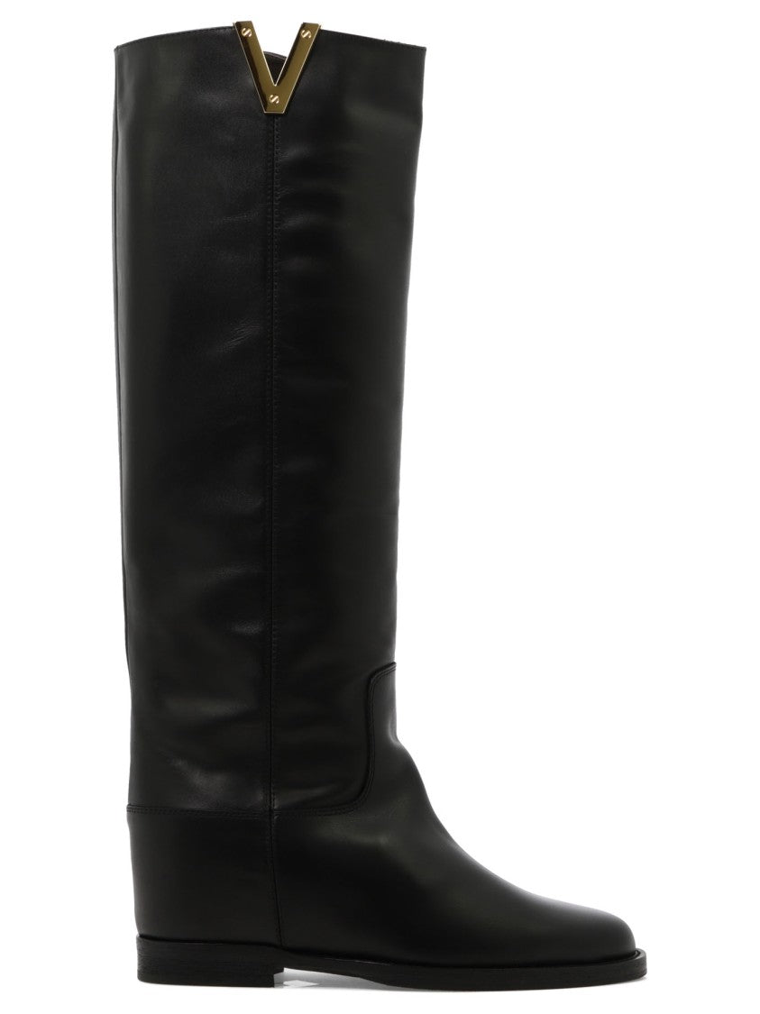 Via Roma 15 Black Ankle Boots With Gold Accent
