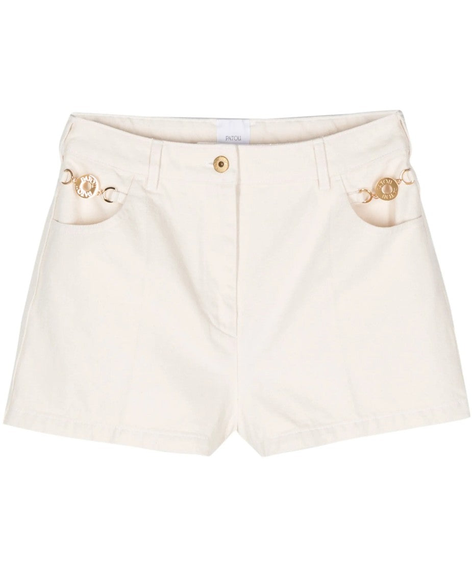 Patou Tailored High-Waist Shorts With Decorative Gold Accents
