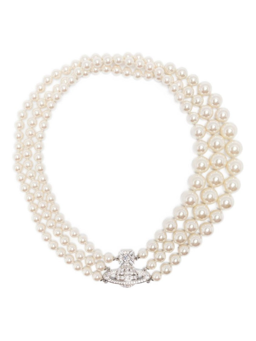 Vivienne Westwood Triple Strand Silver-Tone Faux Pearl Necklace