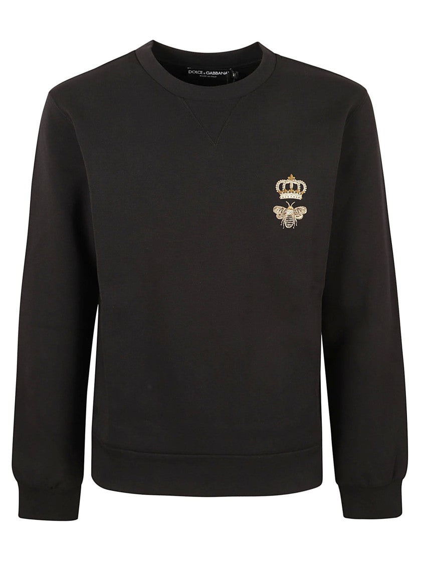 Dolce & Gabbana Black Sweater With Intricate Crown And Bee Embroidery