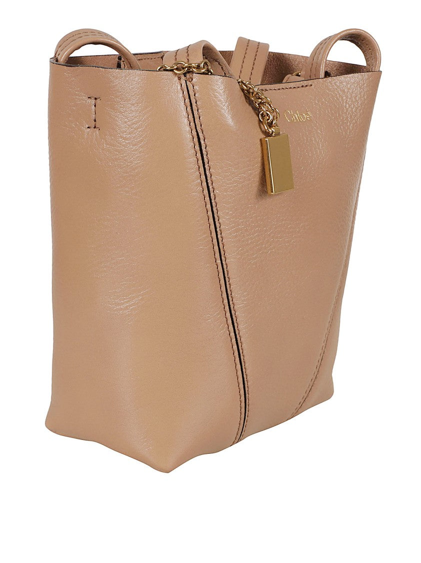 Chloé Structured Grained Leather Handbag With Pendant Chain