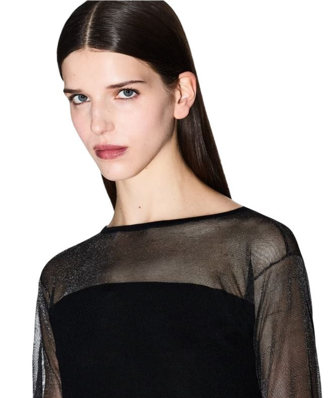 Armani Exchange Fitted Mini Dress With Sheer Mesh Detailing