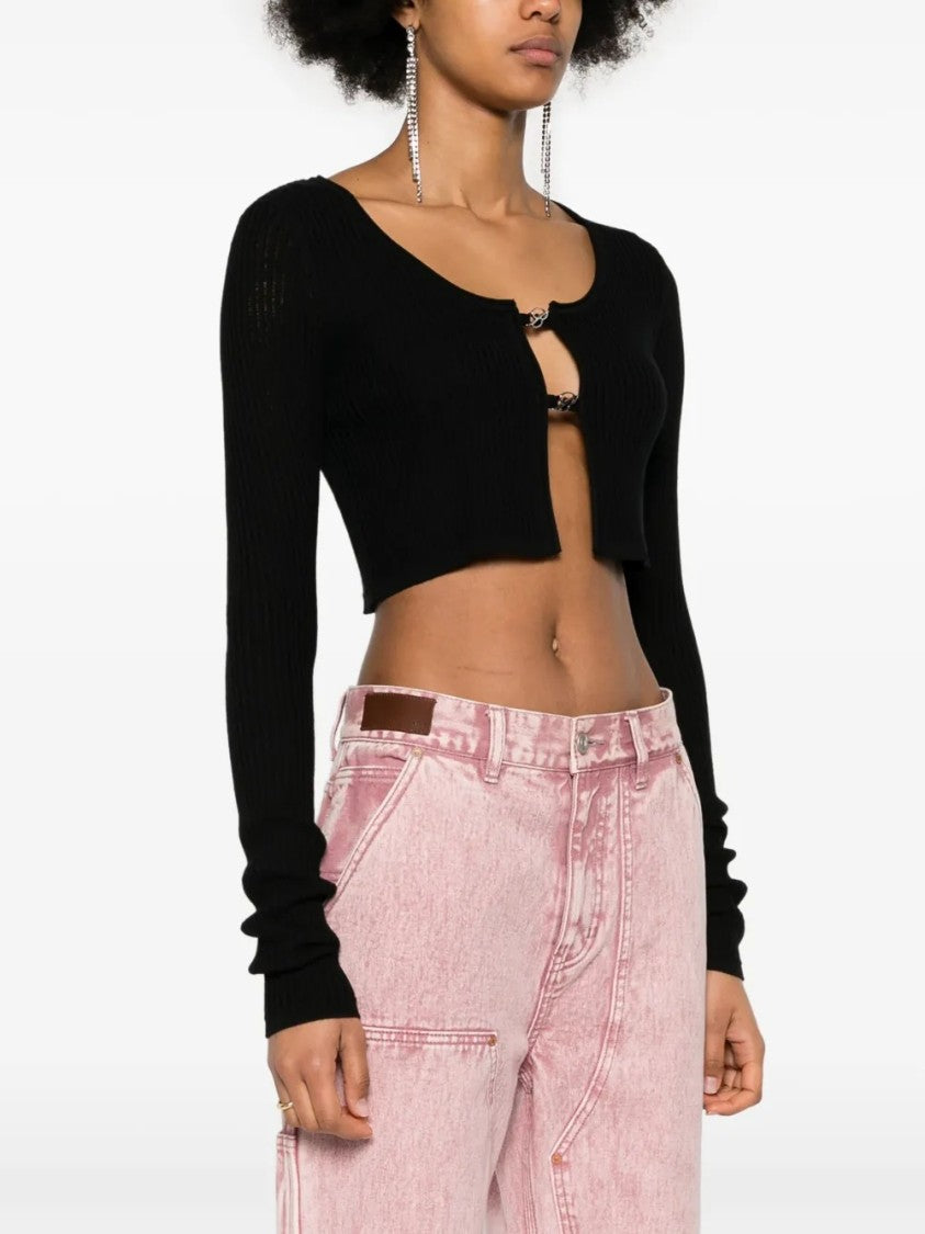 Blumarine Cropped Ribbed Knit Cardigan