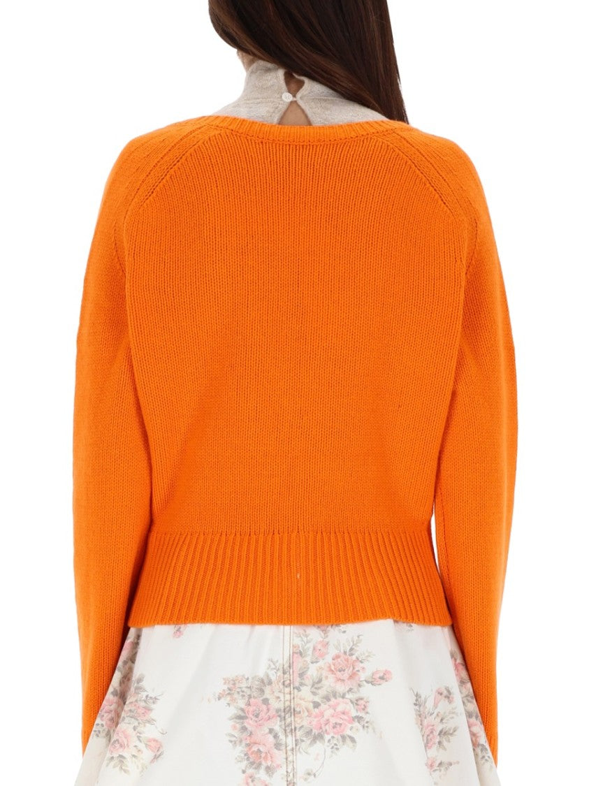 Ganni Orange Cashmere Sweater With Deep V-Neckline