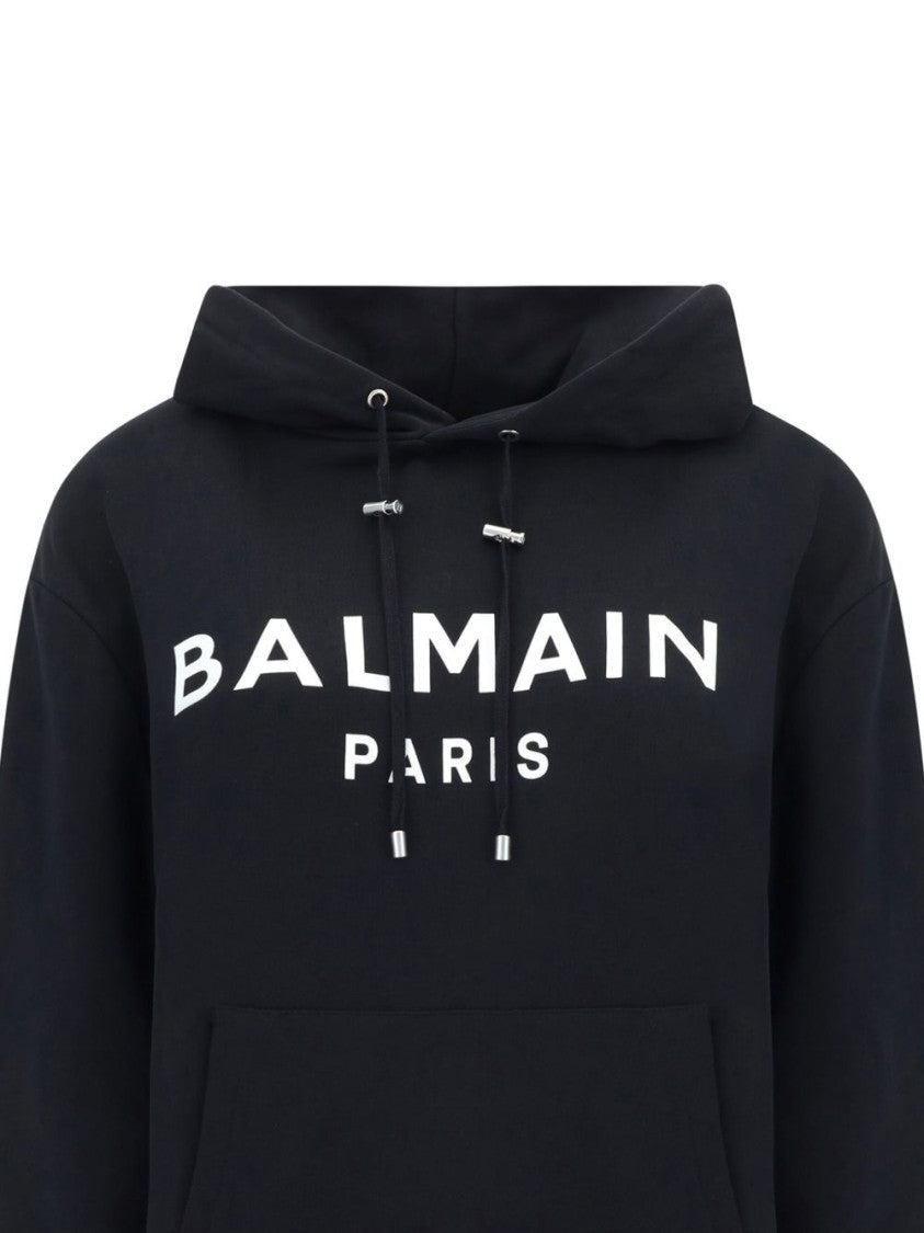 Balmain Slouchy Black Organic Cotton Hoodie With Bold Logo Print
