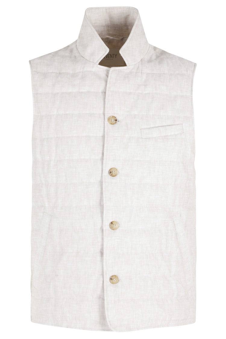 Seventy Beige Quilted Sleeveless Linen Vest