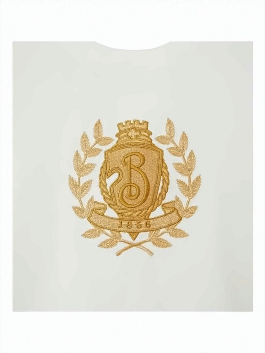 Burberry White Cotton T-Shirt With Golden Crest Emblem