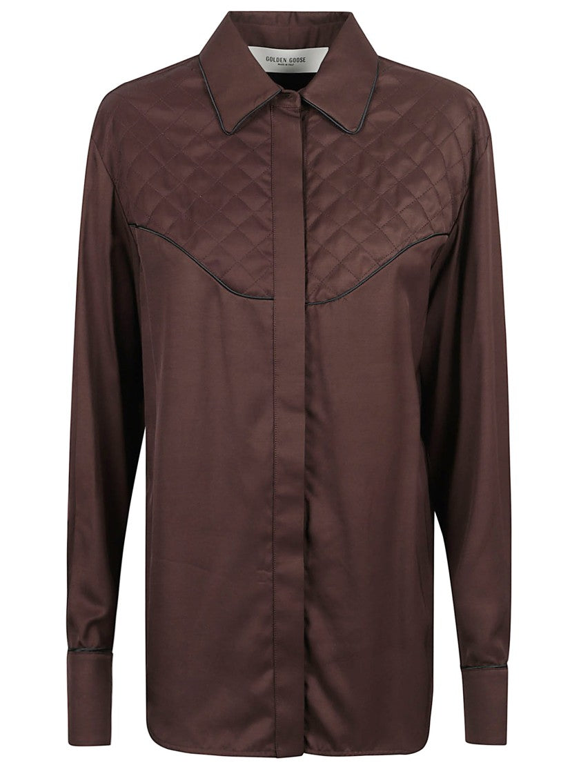 Golden Goose Brown Quilted Shirt With Decorative Star Embellishments