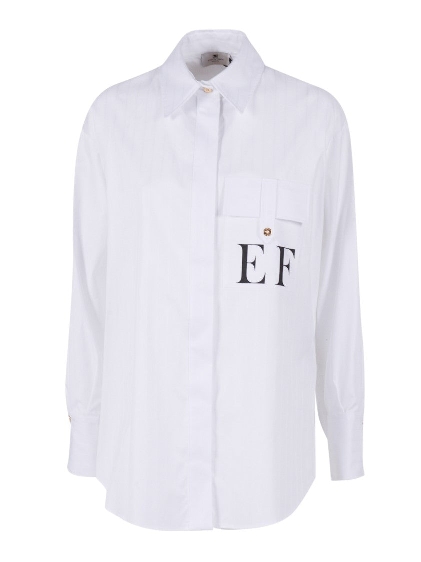 Elisabetta Franchi Button-Down White Cotton Shirt With Logo Detail