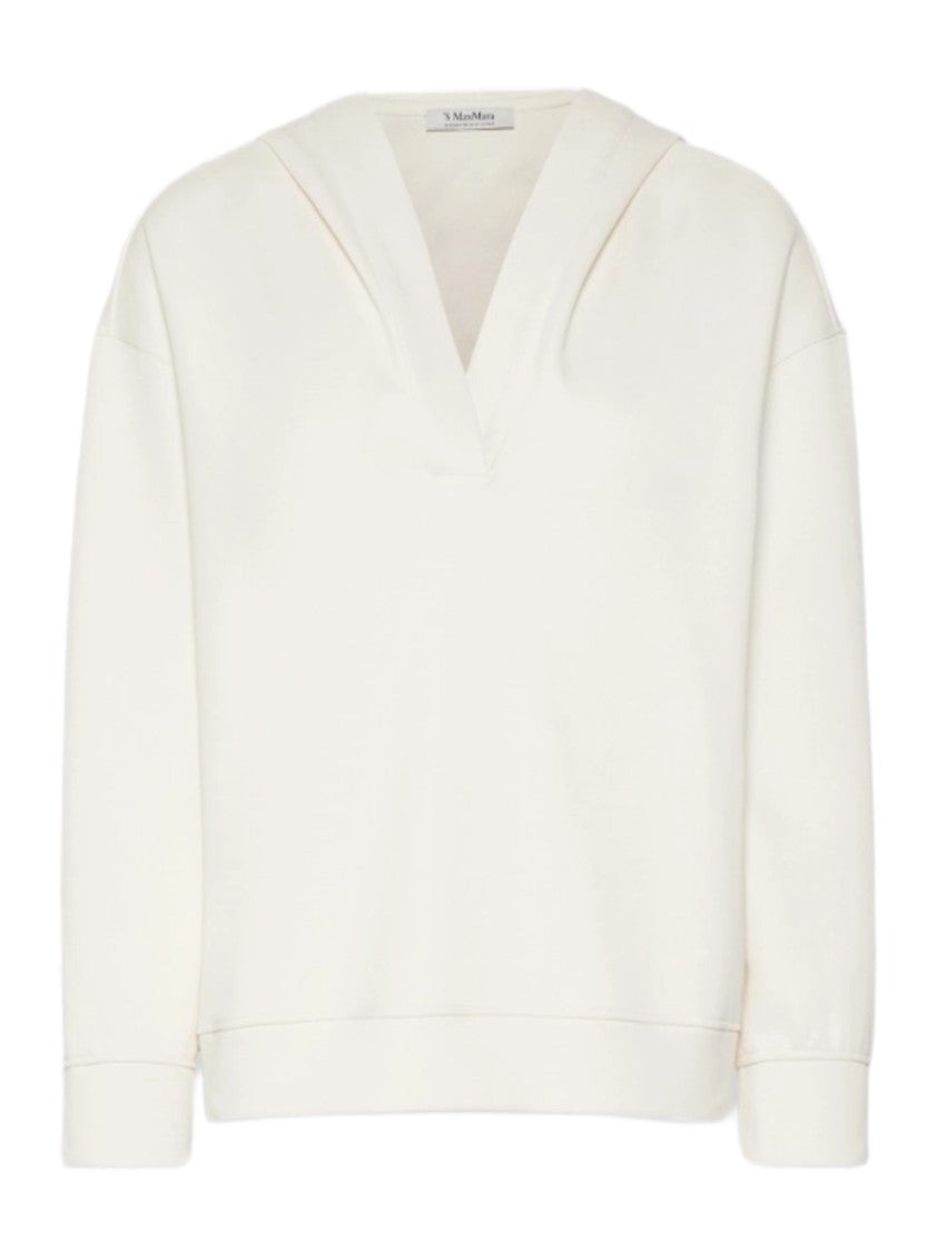 Max Mara Relaxed Fit V-Neck Sweatshirt With Hood And Ribbed Details