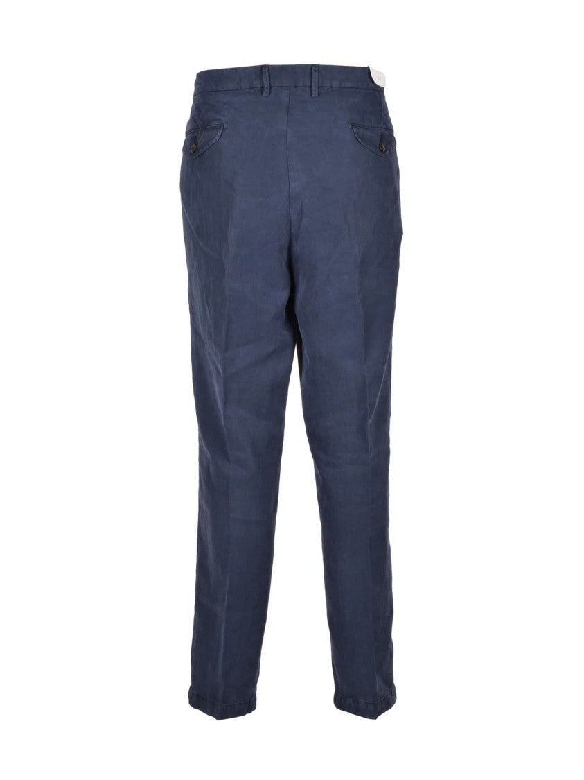Briglia 1949 Blue Drawstring Stretch Linen-Blend Pants