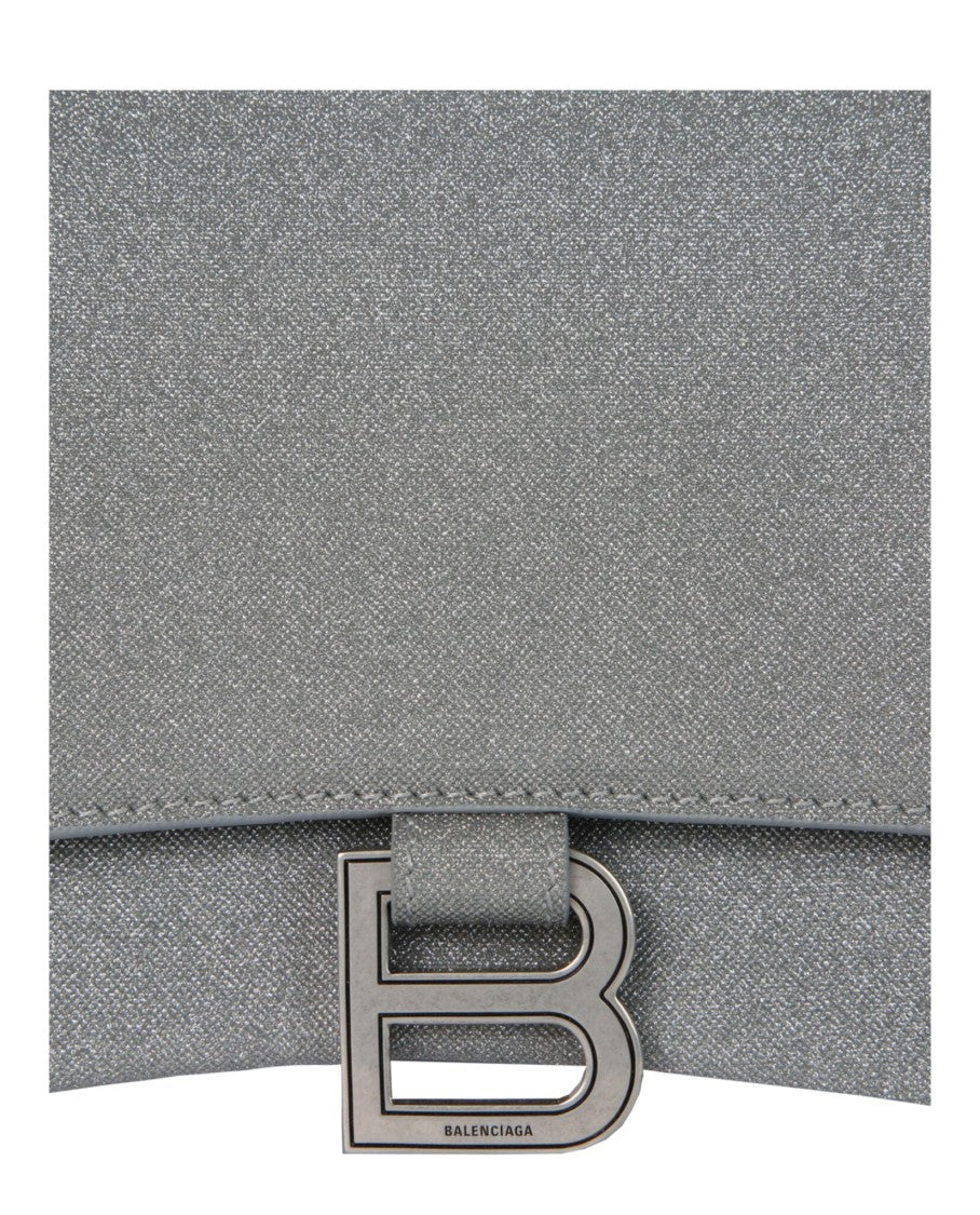 Balenciaga Hourglass Glitter Handbag With Silver-Tone Hardware And Flap Closure