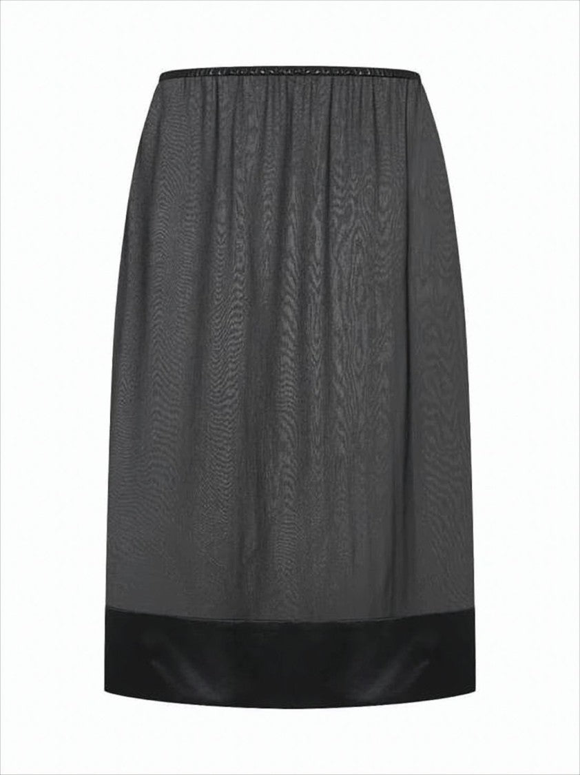 Saint Laurent Translucent Black Silk Midi Skirt With Structured Hem