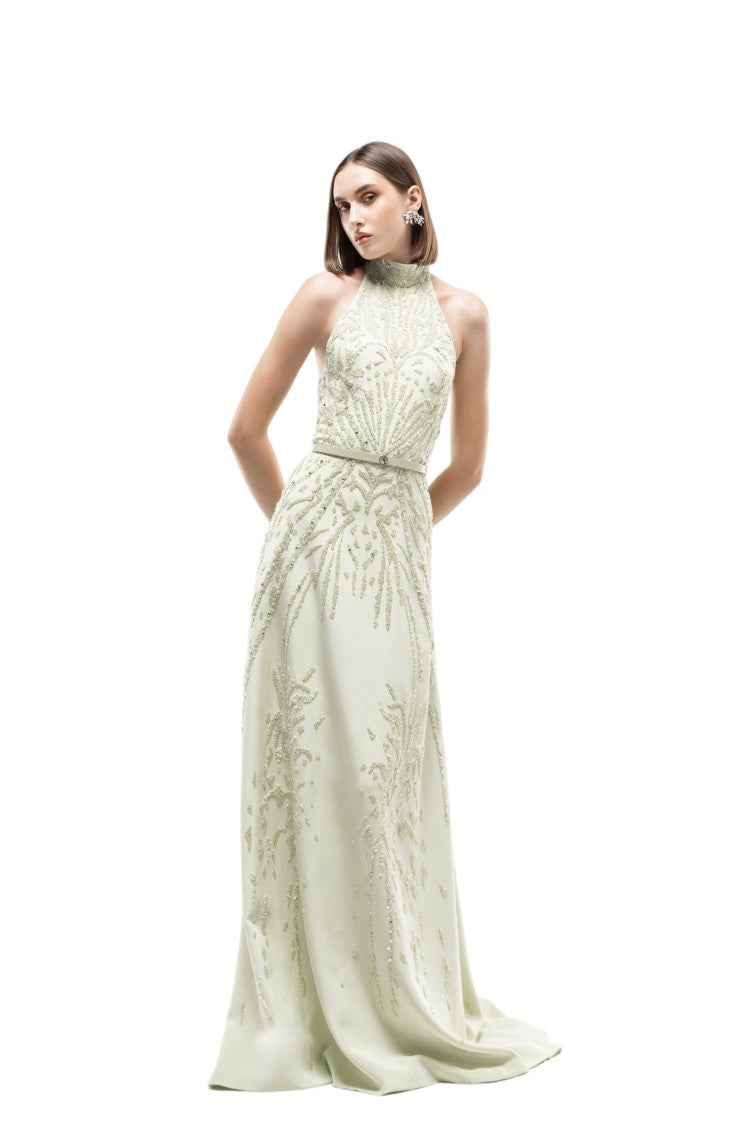 Saiid Kobeisy Halter Neck Embroidered Crepe Dress