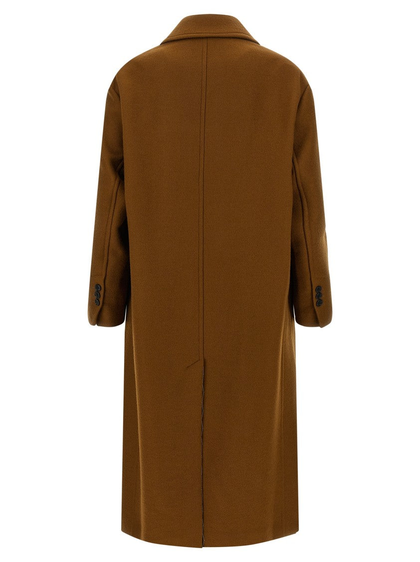 Ami Paris Double-Breasted Virgin Wool Coat With Peak Lapels
