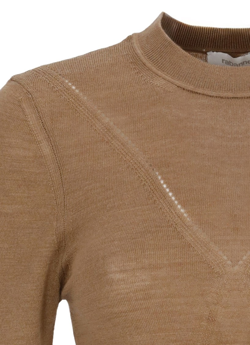 Rabanne Camel Brown X-Shape Silver Accents Sweater