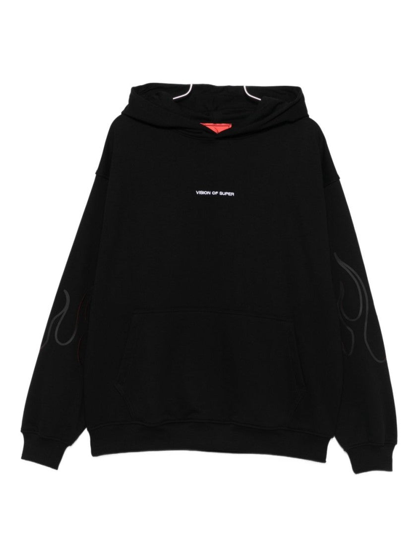 Vision Of Super Maglie Nero Sweatshirt With Flame Graphics