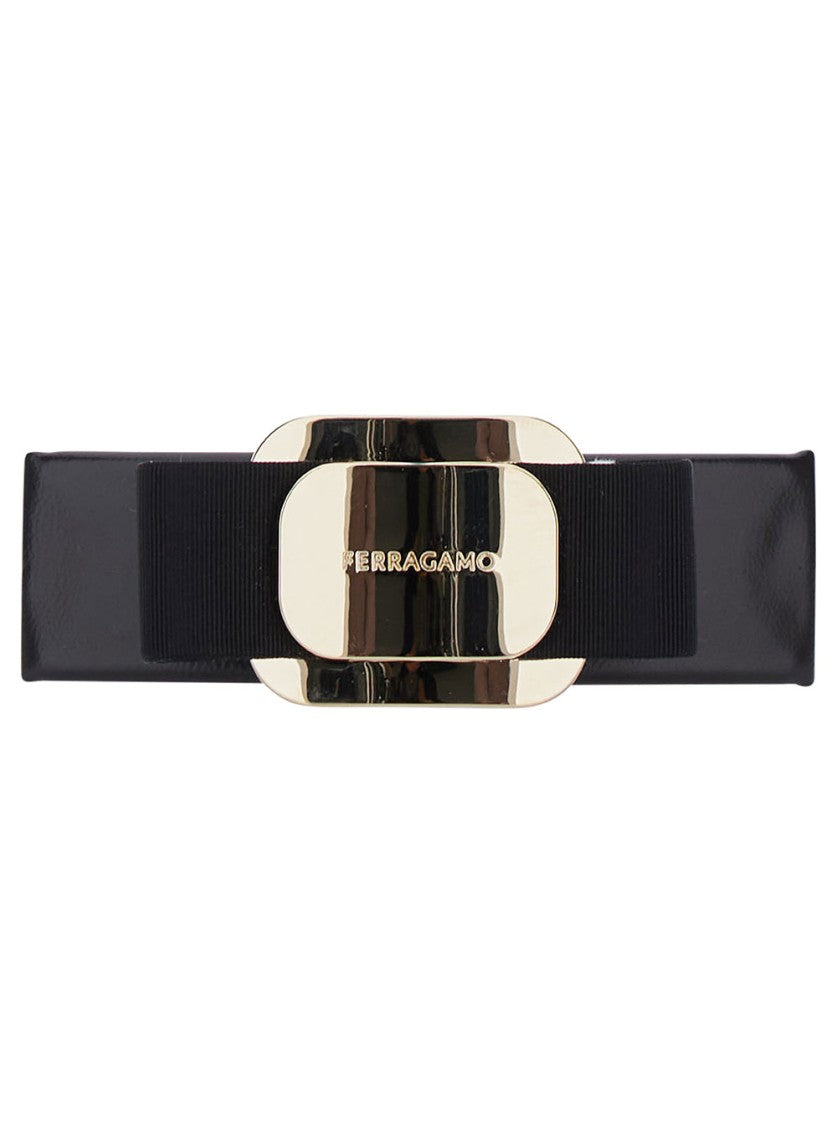 Salvatore Ferragamo Vara Bow Leather Blend Hairclip With Engraved Logo