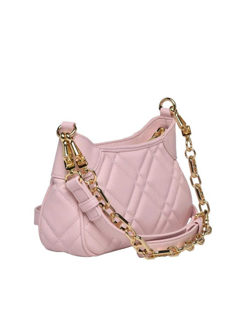 Love Moschino Quilted Pink Crossbody Bag With Chain And Decorative Heart Studs