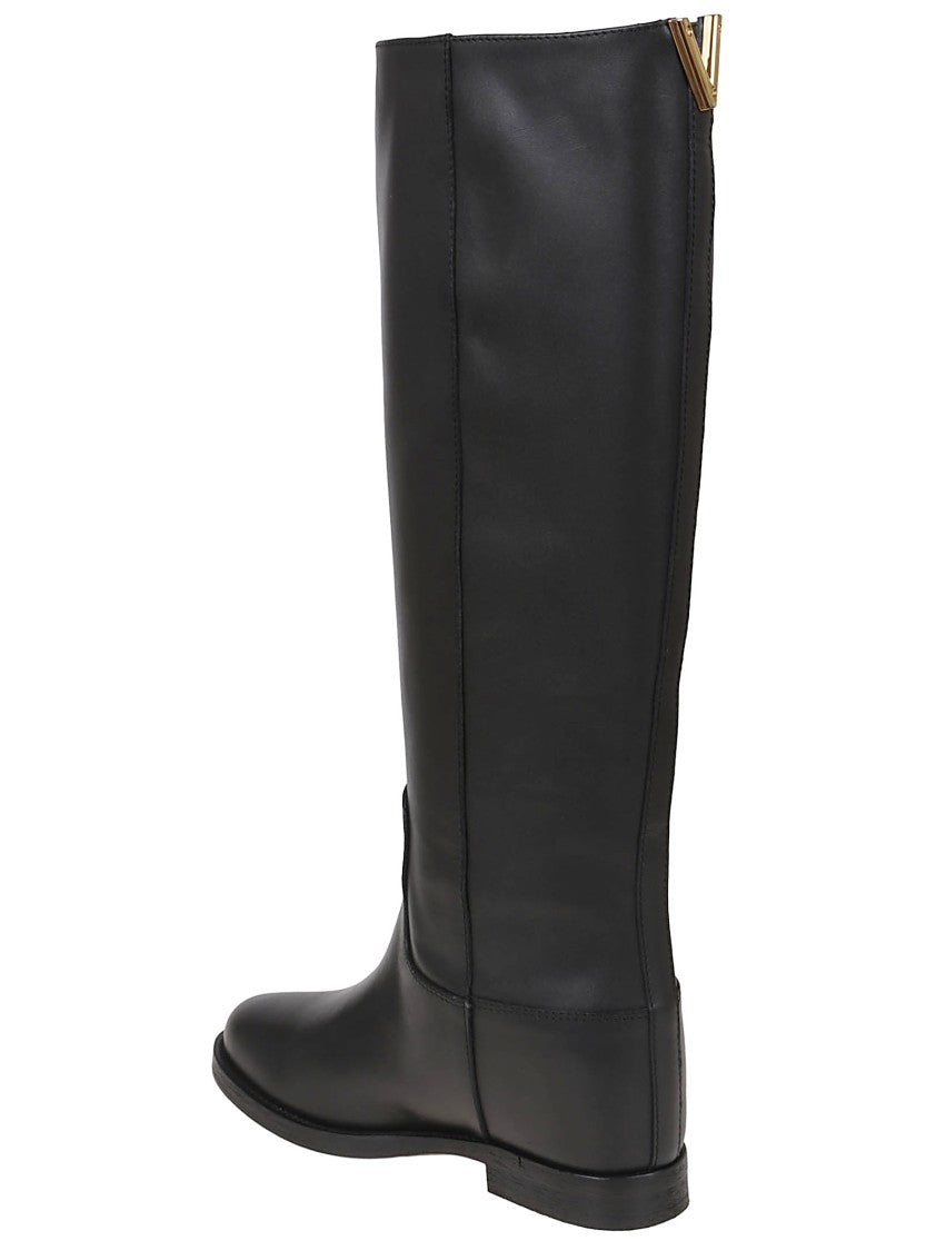 Via Roma 15 Smooth Leather Internal Wedge Knee-High Boots