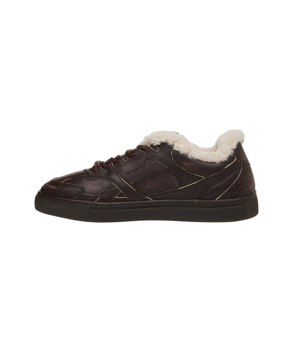 Copenaghen Rich Brown Leather Sneakers With Plush Fur Lining