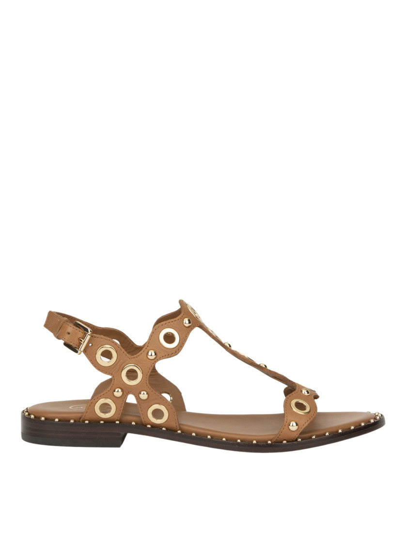Ash Cut-Out Design Sandals With Circular Accents