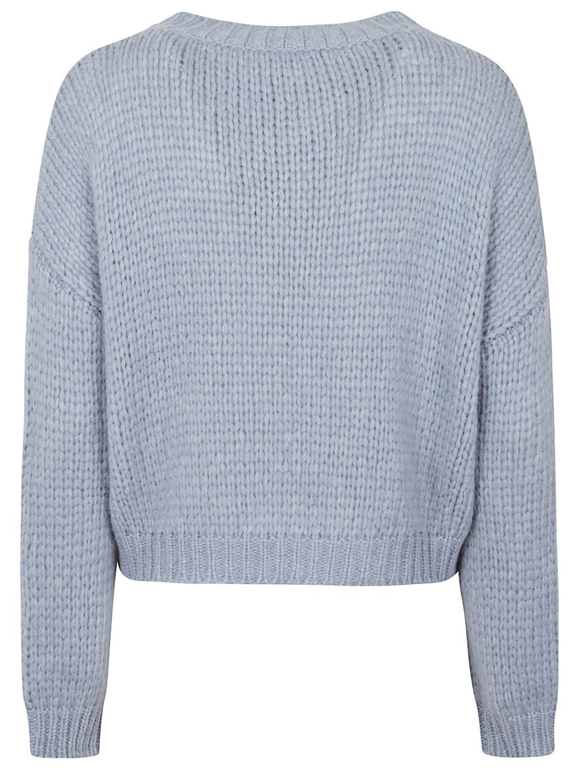 Roberto Collina Boxy Fit Crewneck Sweater In Light Blue Alpaca Wool