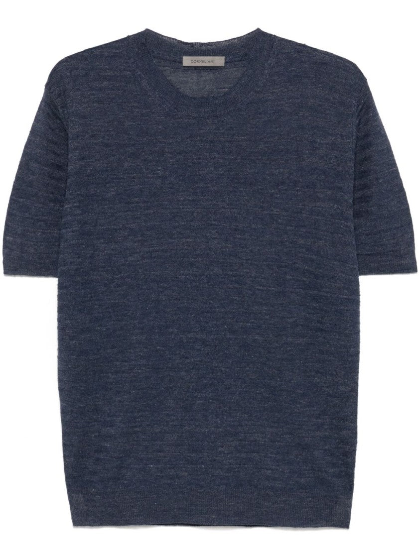Corneliani Textured Blue Sweatshirt In Linen-Silk Blend