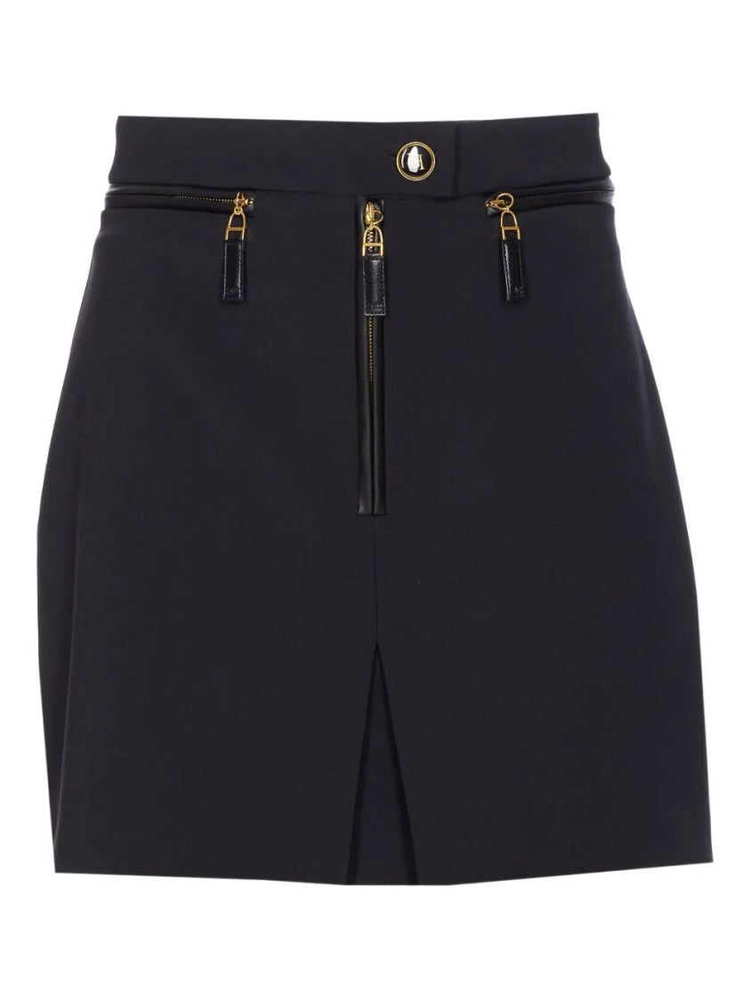 Elisabetta Franchi Fitted Black Skirt With Gold-Tone Zippers