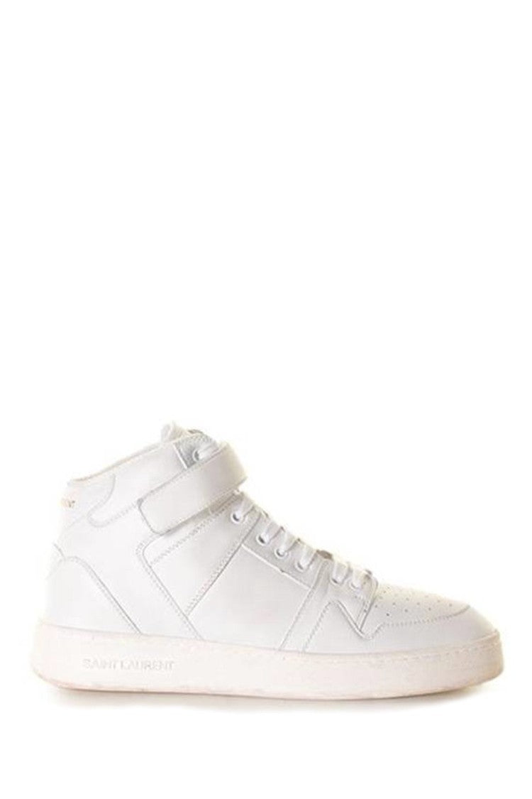 Saint Laurent White High-Top Hook-And-Loop Strap Leather Sneakers