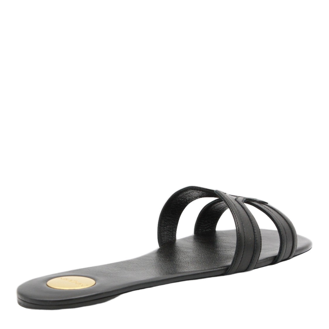 Saint Laurent Sleek Minimalist Black Flats With Textured Strap And Gold Accent